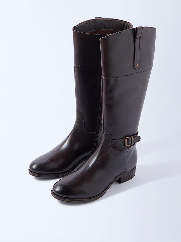 LUNA BLU Dark Brown Tall Leather Boots - Image 2