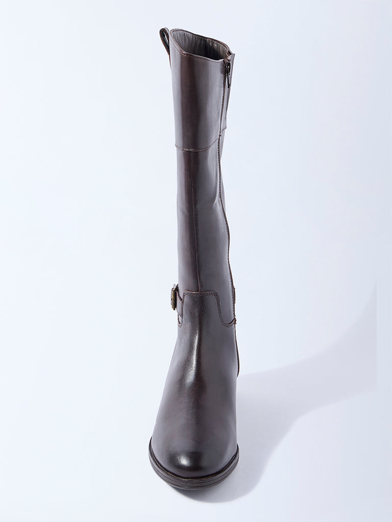 LUNA BLU Dark Brown Tall Leather Boots - Image 3