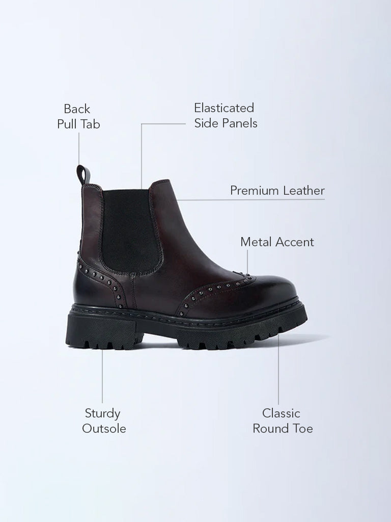 LUNA BLU Burgundy Stud-Detailed Chelsea Leather Boots - Image 6