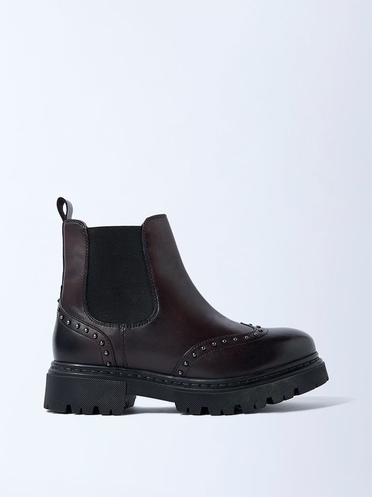 LUNA BLU Burgundy Stud-Detailed Chelsea Leather Boots - Image 2