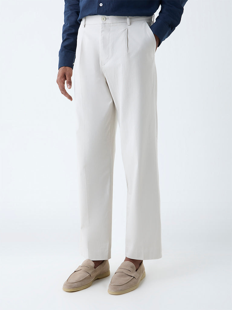 Ascot Beige Relaxed-Fit Mid-Rise Cotton-Blend Trousers - Image 2