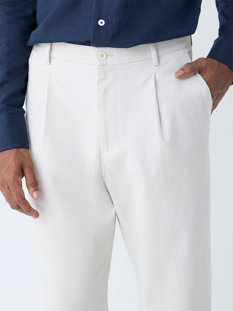 Ascot Beige Relaxed-Fit Mid-Rise Cotton-Blend Trousers - Image 3