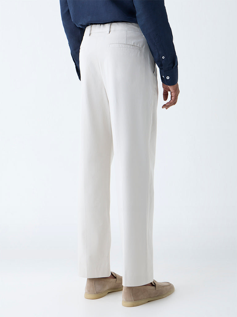 Ascot Beige Relaxed-Fit Mid-Rise Cotton-Blend Trousers - Image 4