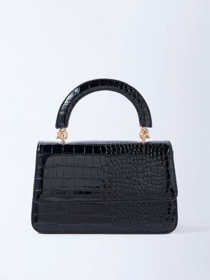 Westside Black Croc-Textured Sling Bag