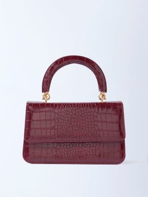 Westside Maroon Croc-Textured Sling Bag