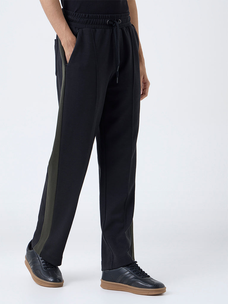 Studiofit Black Striped Relaxed-Fit Mid-Rise Track Pants - Image 3