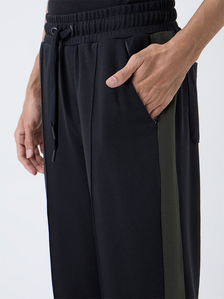 Studiofit Black Striped Relaxed-Fit Mid-Rise Track Pants - Image 4