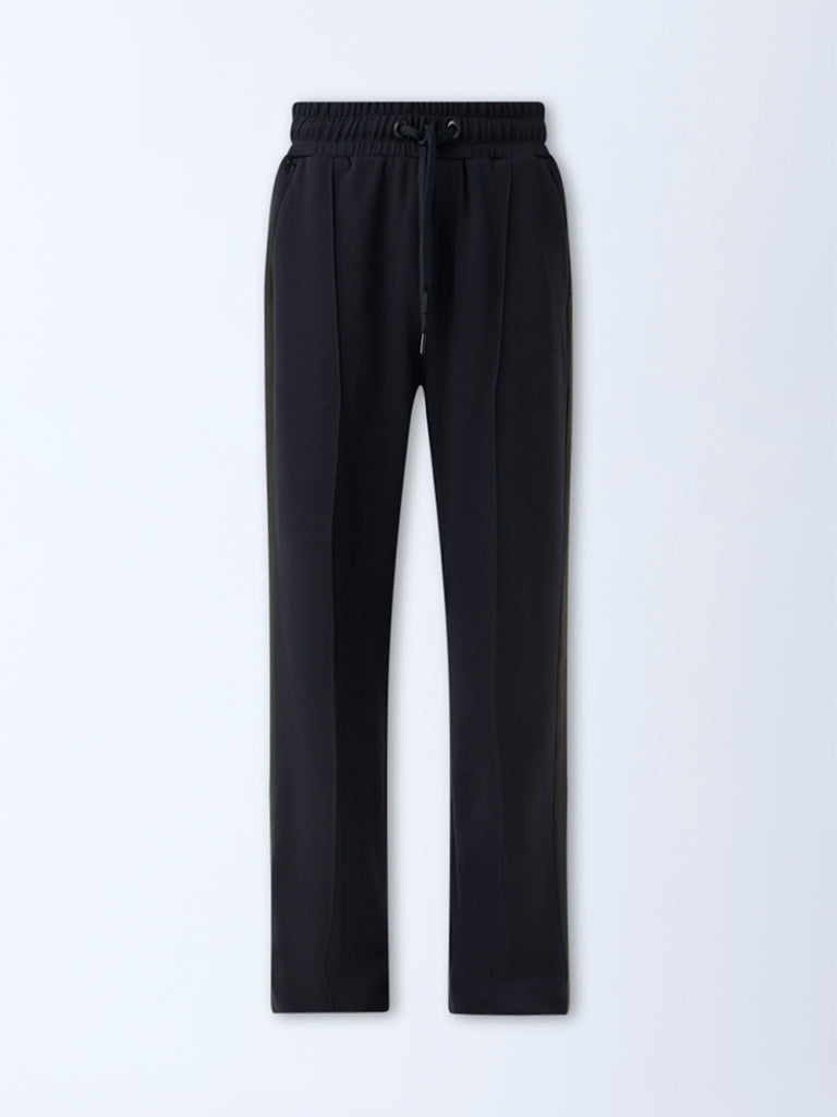 Studiofit Black Striped Relaxed-Fit Mid-Rise Track Pants - Image 6