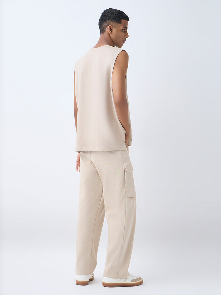 Studiofit Beige Relaxed-Fit Mid-Rise Cotton-Blend Track Pants - Image 5