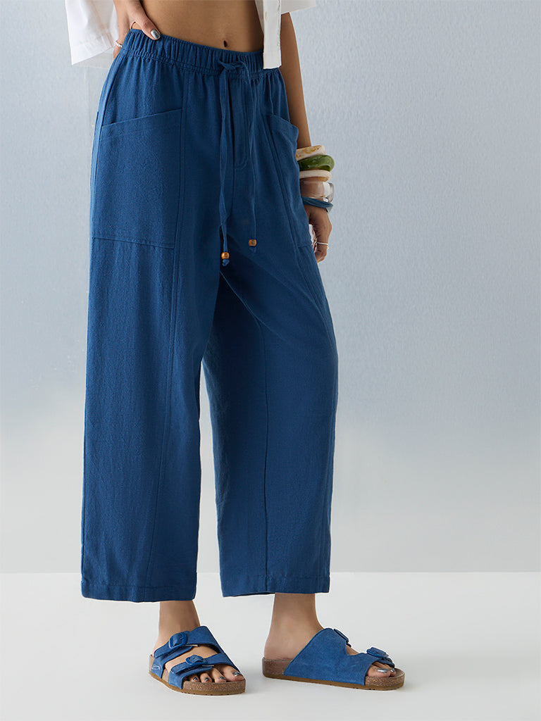 Bombay Paisley Indigo Solid Cotton-Blend Pants - Image 2