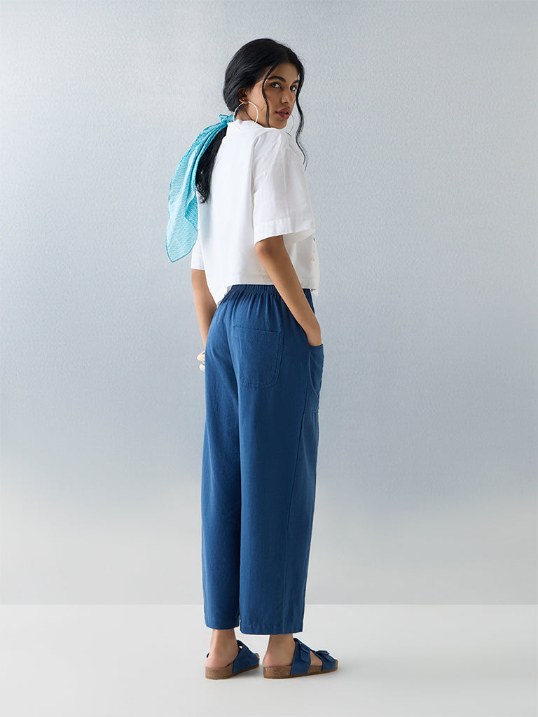 Bombay Paisley Indigo Solid Cotton-Blend Pants - Image 4