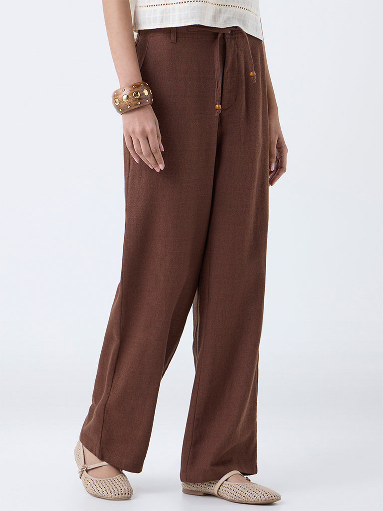Bombay Paisley Brown Solid Cotton-Blend Pants - Image 2