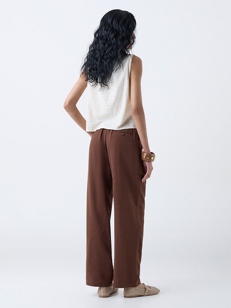 Bombay Paisley Brown Solid Cotton-Blend Pants - Image 4