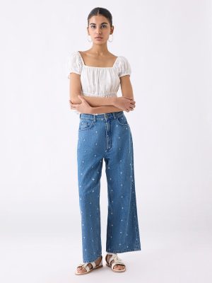 Bombay Paisley Blue Relaxed-Fit High-Rise Jeans