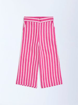 Utsa Kids Pink Striped Cotton-Blend Pants - (2-8yrs)