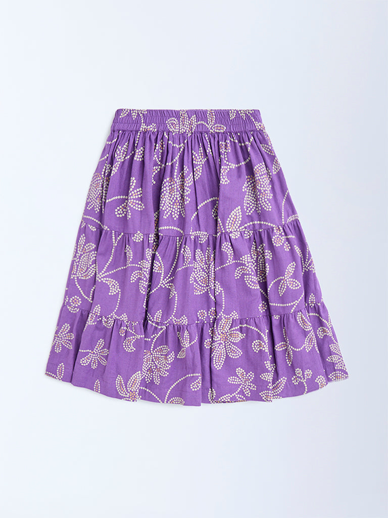 Utsa Kids Purple Bandhani Floral Tiered Cotton-Blend Skirt - (2-8yrs) - Image 2