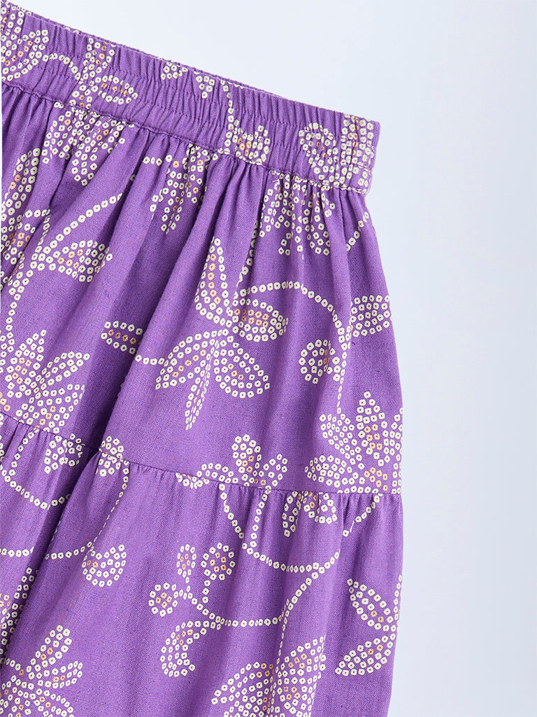 Utsa Kids Purple Bandhani Floral Tiered Cotton-Blend Skirt - (2-8yrs) - Image 3