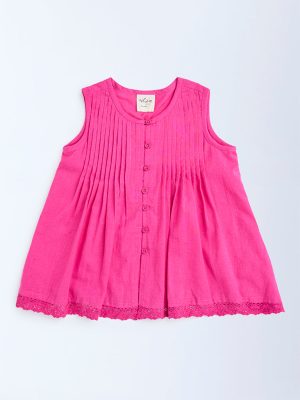 Utsa Kids Pink Pintuck Detailed Cotton-Blend Dress - (2-8yrs)