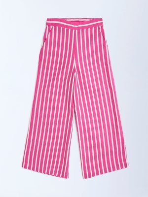 Utsa Kids Pink Striped Cotton-Blend Pants - (8-14yrs)