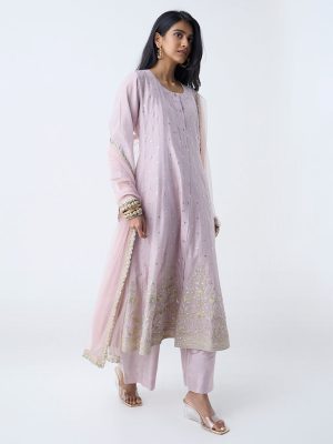 Vark Dusty Pink Embellished Anarkali Cotton-Blend Ethnic Set