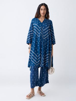 Utsa Navy Bandhani Print A-Line Kurta