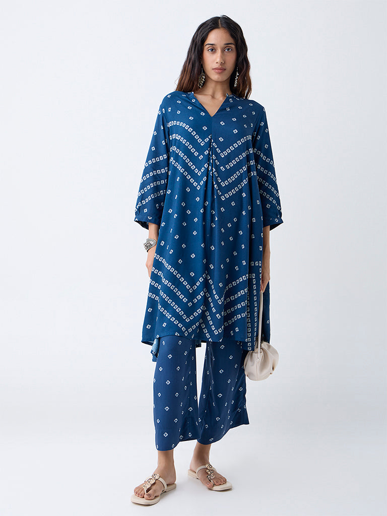 Utsa Navy Bandhani Print A-Line Kurta
