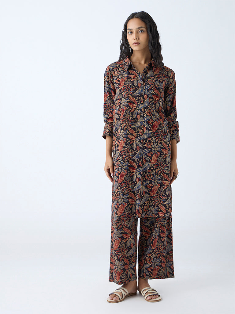 Utsa Maroon Nature-Inspired Straight Kurta