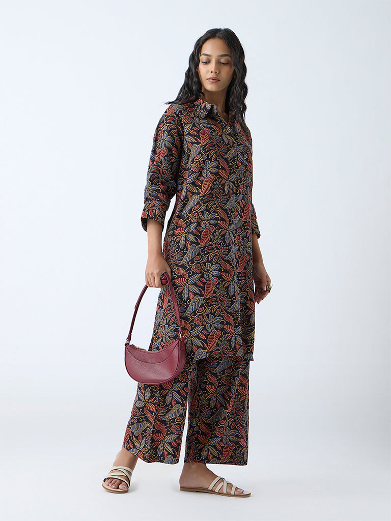 Utsa Maroon Nature-Inspired Straight Kurta - Image 2