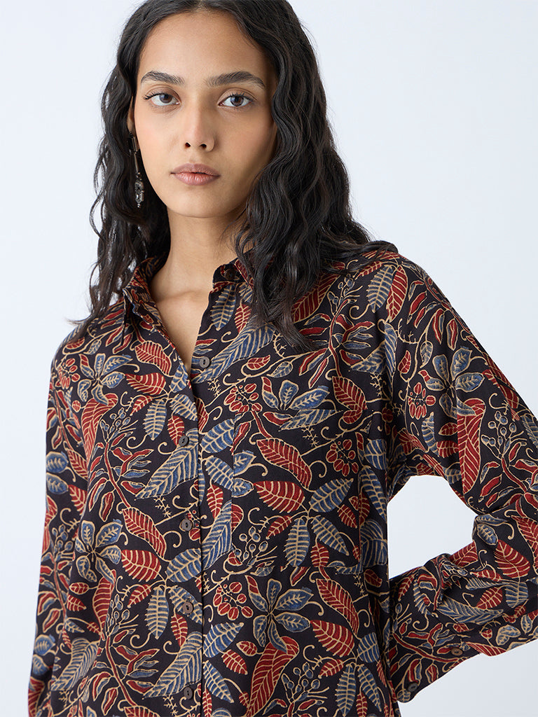 Utsa Maroon Nature-Inspired Straight Kurta - Image 3
