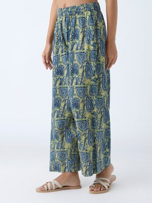 Utsa Green Printed Ethnic Pants