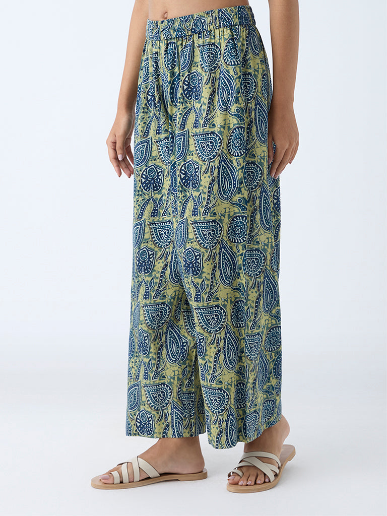 Utsa Green Printed Ethnic Pants