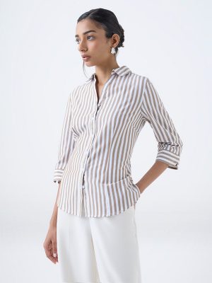 Wardrobe Taupe Printed Shirt