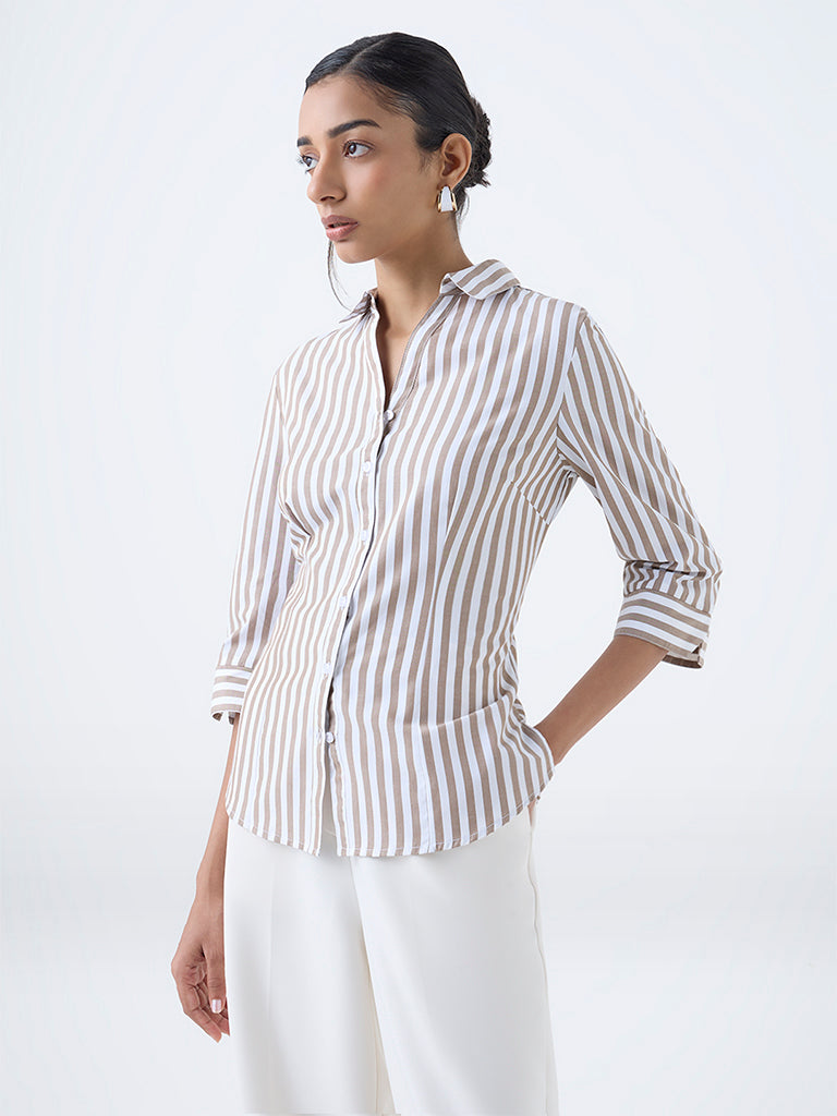 Wardrobe Taupe Printed Shirt