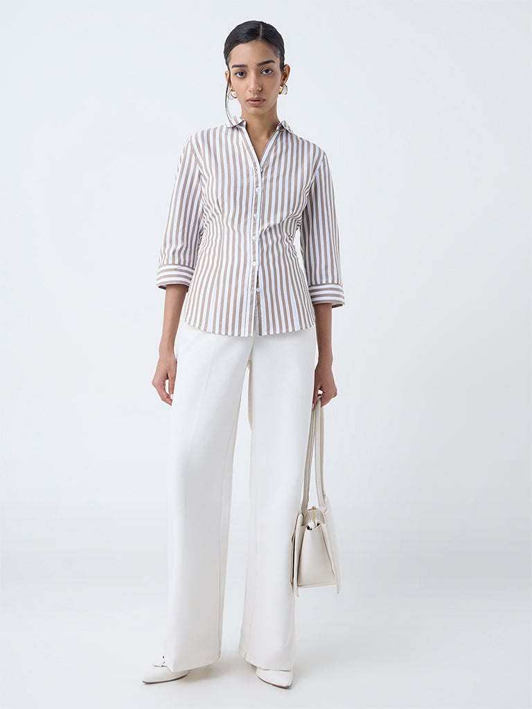 Wardrobe Taupe Printed Shirt - Image 2