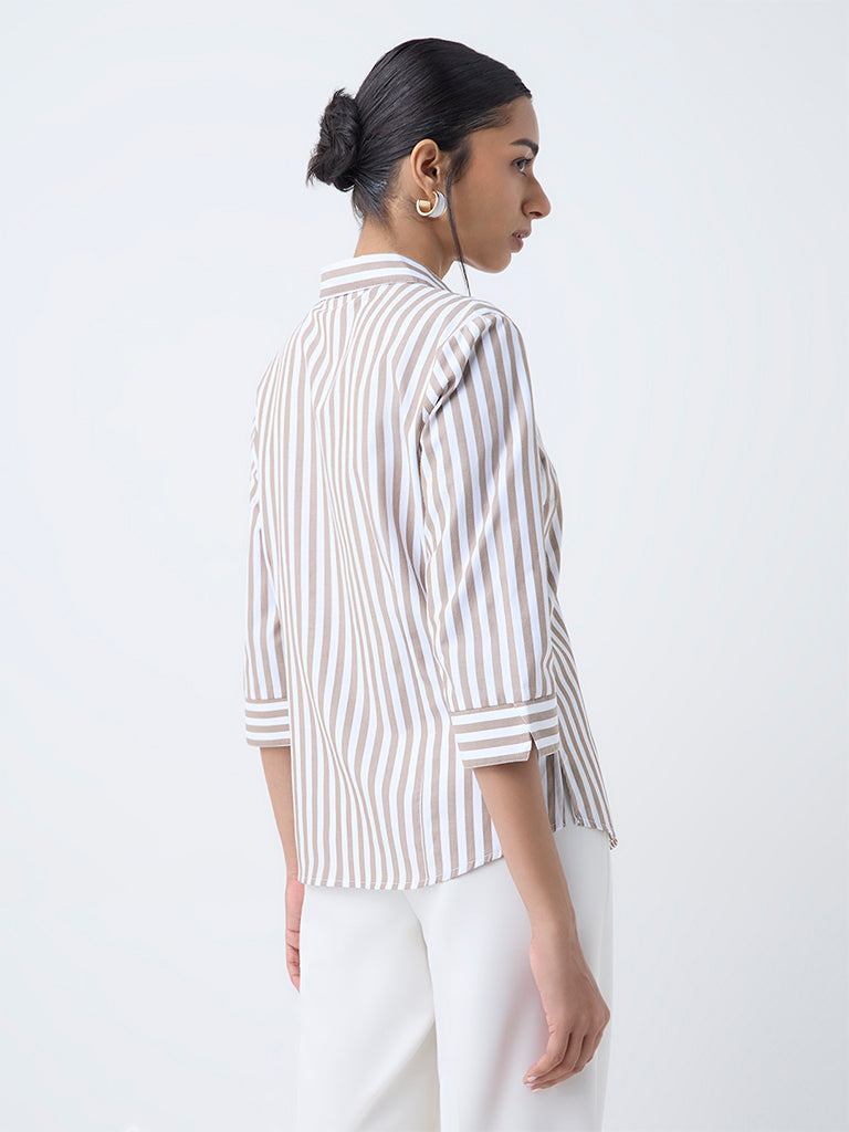 Wardrobe Taupe Printed Shirt - Image 4