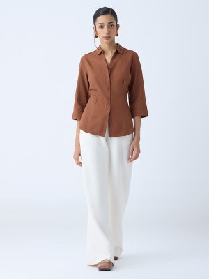 Wardrobe Tan Solid Shirt