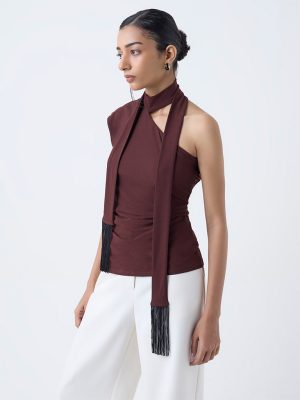Wardrobe Dark Brown One-Shoulder Top