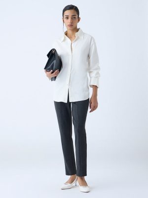 Wardrobe Dark Grey Pinstriped High-Rise Pants