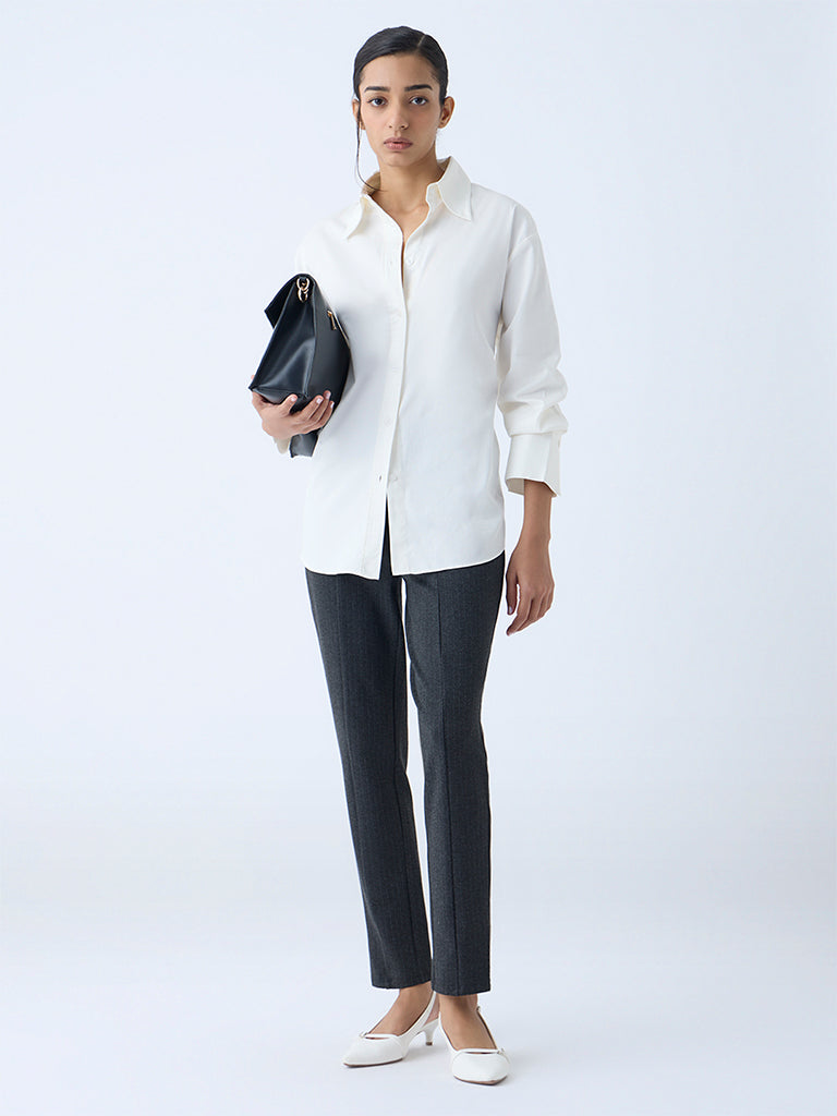 Wardrobe Dark Grey Pinstriped High-Rise Pants