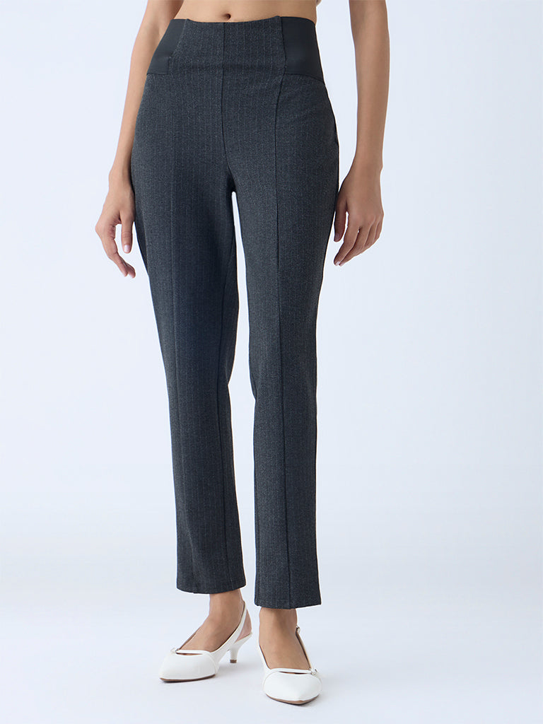 Wardrobe Dark Grey Pinstriped High-Rise Pants - Image 2