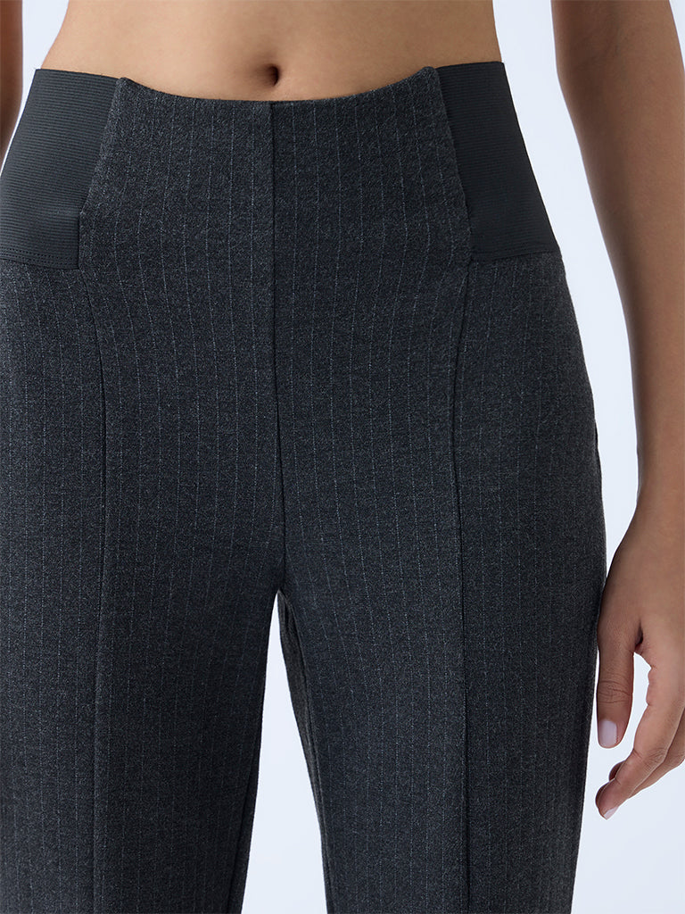 Wardrobe Dark Grey Pinstriped High-Rise Pants - Image 3