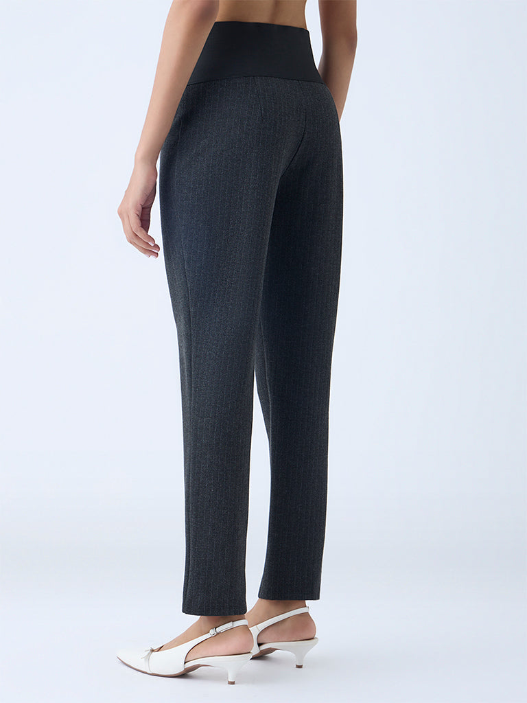 Wardrobe Dark Grey Pinstriped High-Rise Pants - Image 4