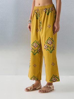 Utsa Mustard Cotton-Blend Pants