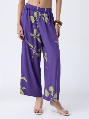 Utsa Purple Floral Pattern Pants