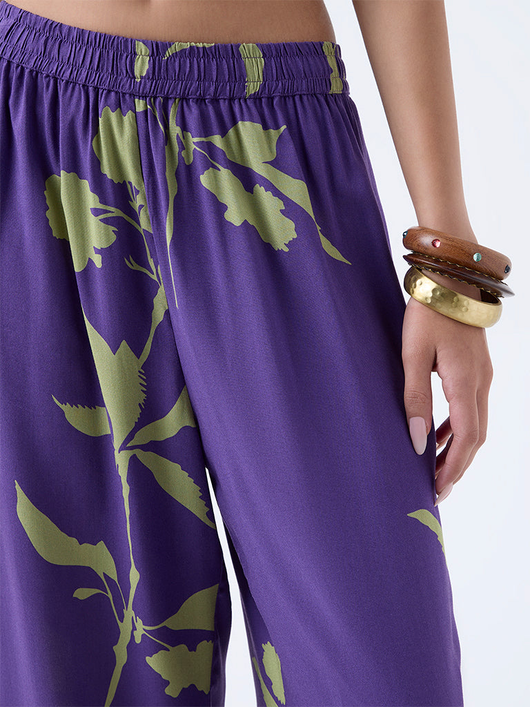 Utsa Purple Floral Pattern Pants - Image 3