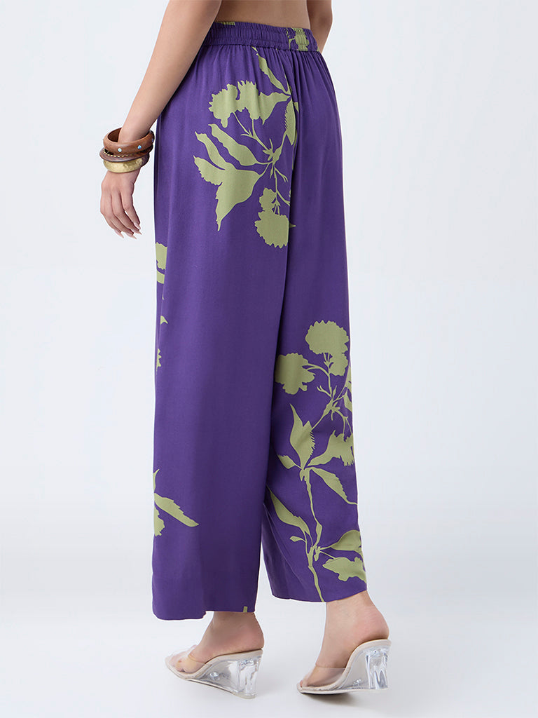 Utsa Purple Floral Pattern Pants - Image 4