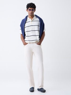 WES Casuals Off-White Relaxed-Fit Cotton-Blend Polo T-Shirt