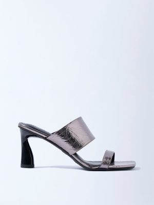 LUNA BLU Metallic Grey Stiletto Heel Sandals