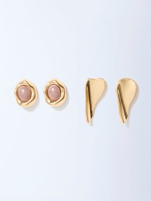 Westside Accessories Gold Gemstone-Detailed Stud Earrings - Pack of 2