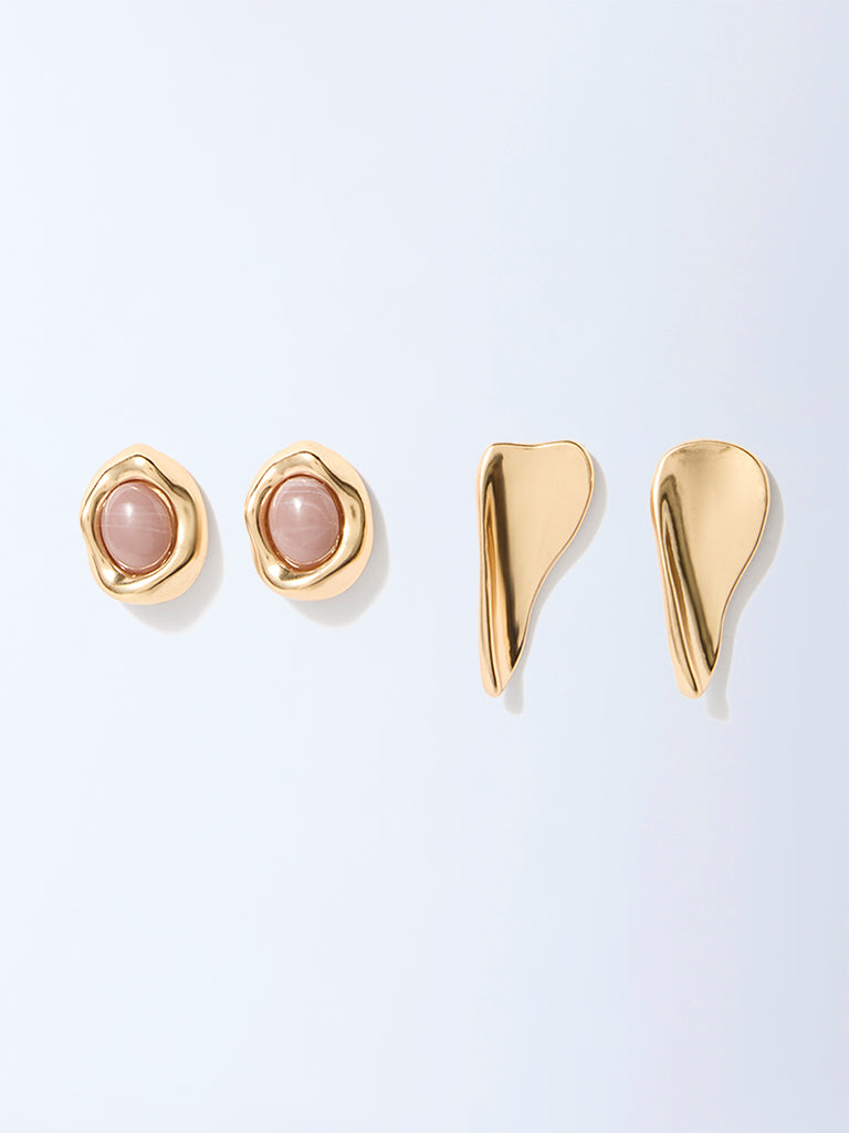 Westside Accessories Gold Gemstone-Detailed Stud Earrings - Pack of 2